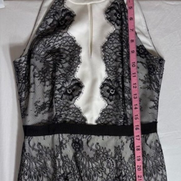 BCBG Max Azria Womens‎ Off White LEYLA Black Lace Halter Ruffle Hem Dress Size 6 - Picture 7 of 9